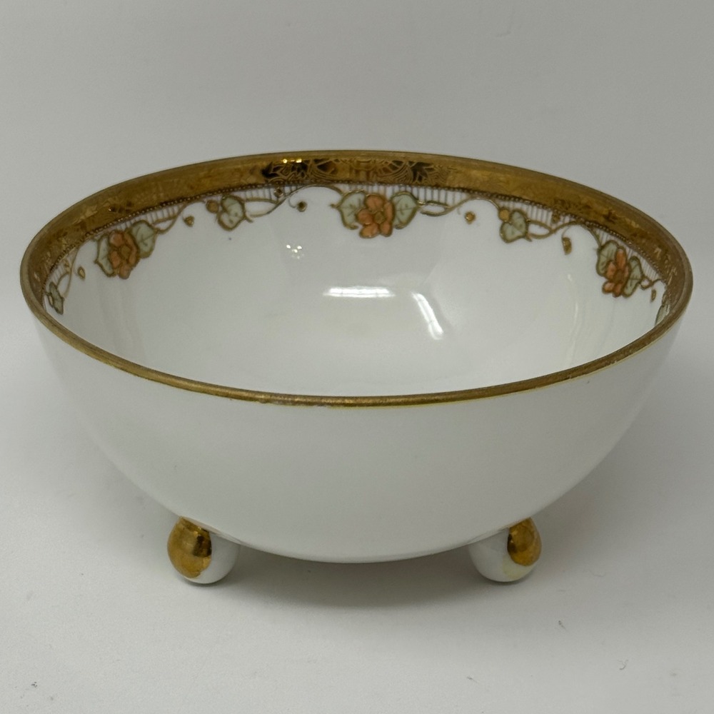 Antique Morimura Nippon Hand Painted Footed Porcelain Bowl Gold Floral